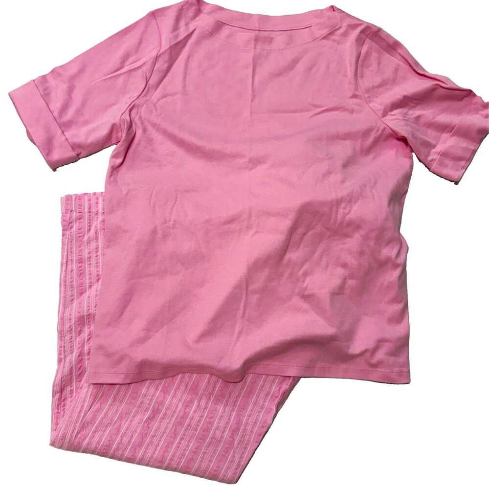 Appleed's Women's Pink Cotton Knit Striped 2pc Pajama Set Short Sleeve XL